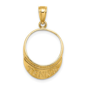 Million Charms 14k Yellow Gold Solid 3-D Tennis Visor Necklace Charm Pendant